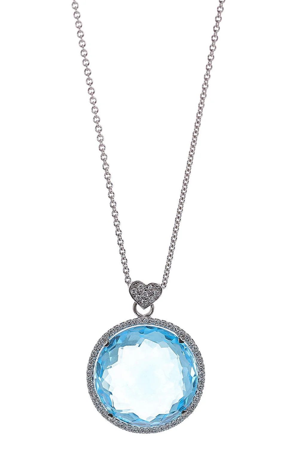 Blue Topaz Diamond Round Pendant Necklace