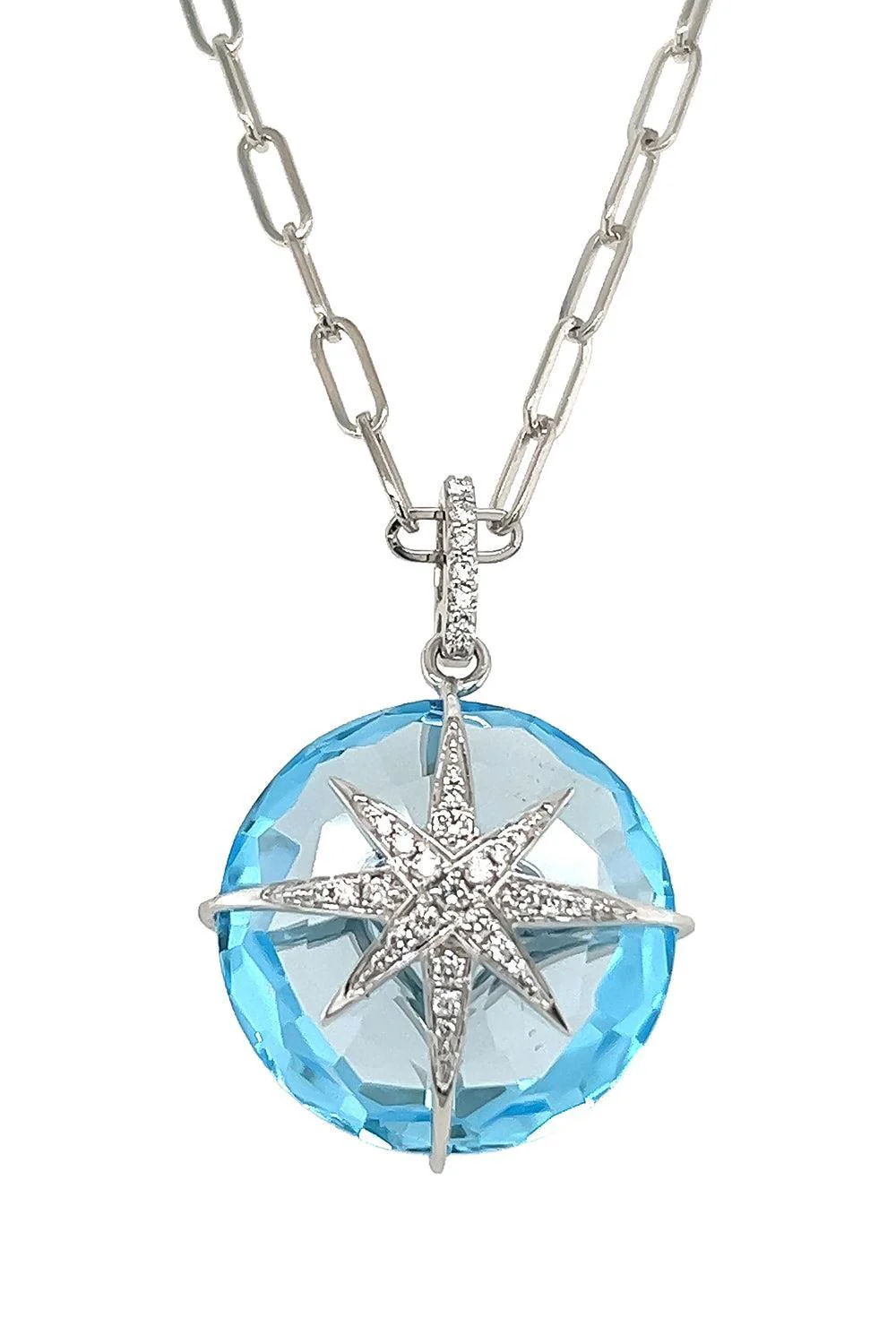 Blue Topaz Diamond Round Star Necklace