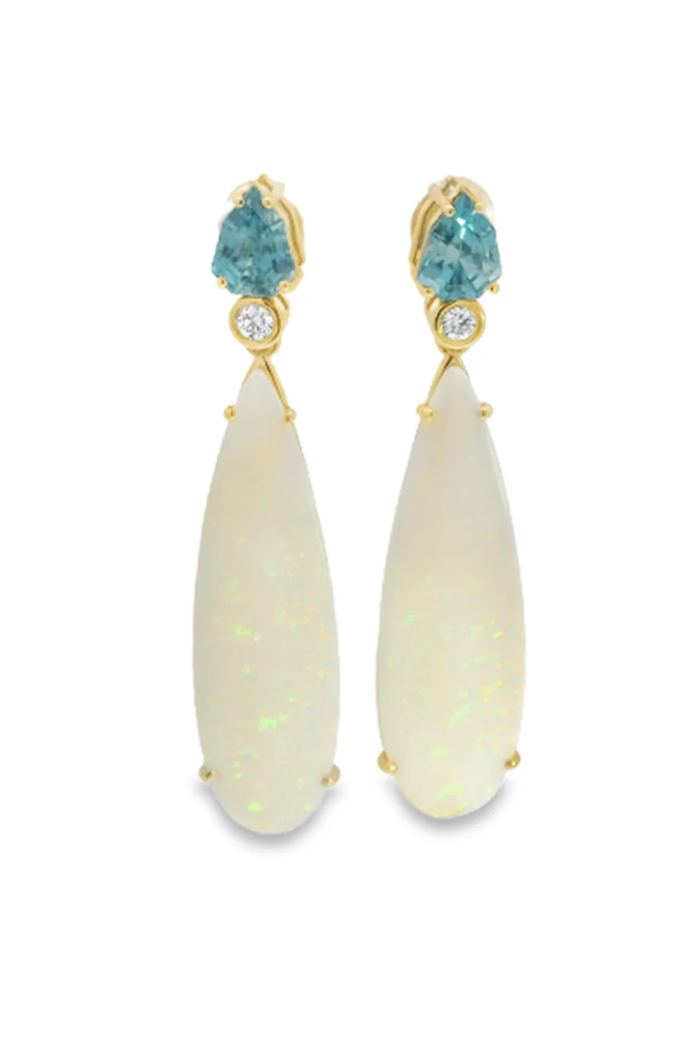 Brazilian Opal Blue Zircon Drop Earrings