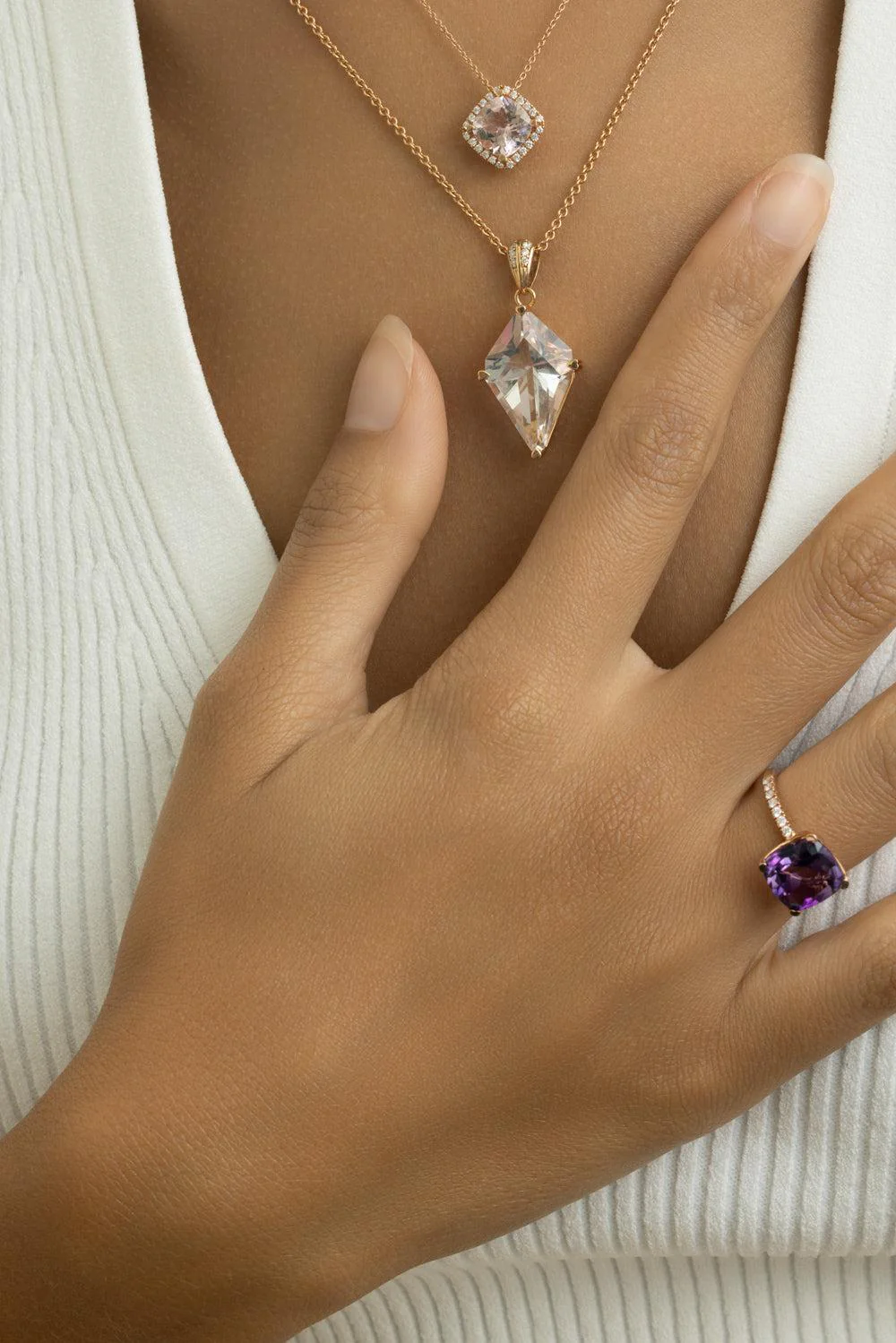 Clear Quartz Diamond Kite Necklace - Image 2