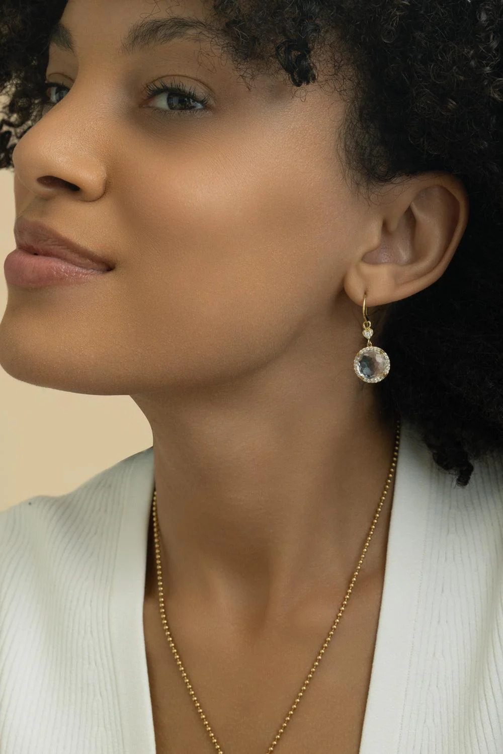 Clear Quartz Round Drop Earrings - Image 2