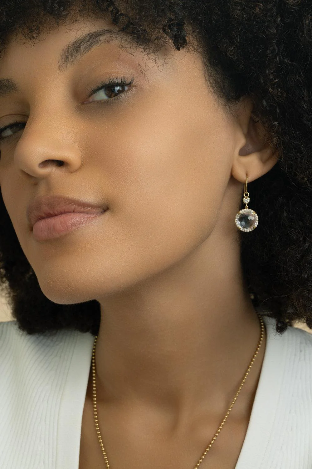 Clear Quartz Round Drop Earrings - Image 4