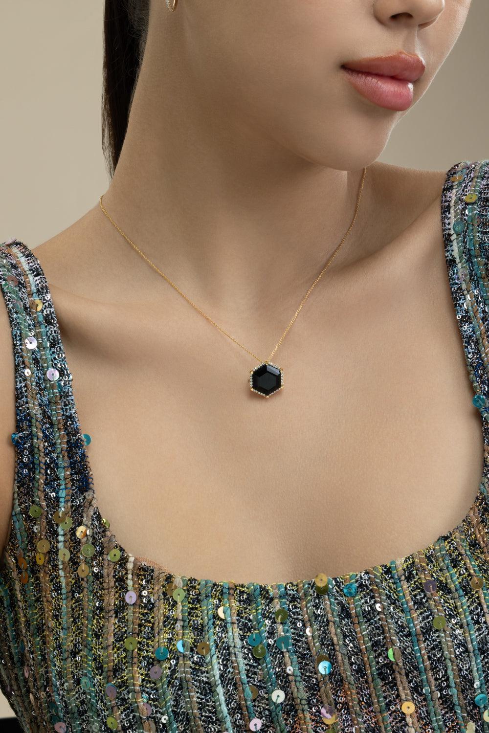 Diamond Black Onyx Hexagon Necklace - Image 2