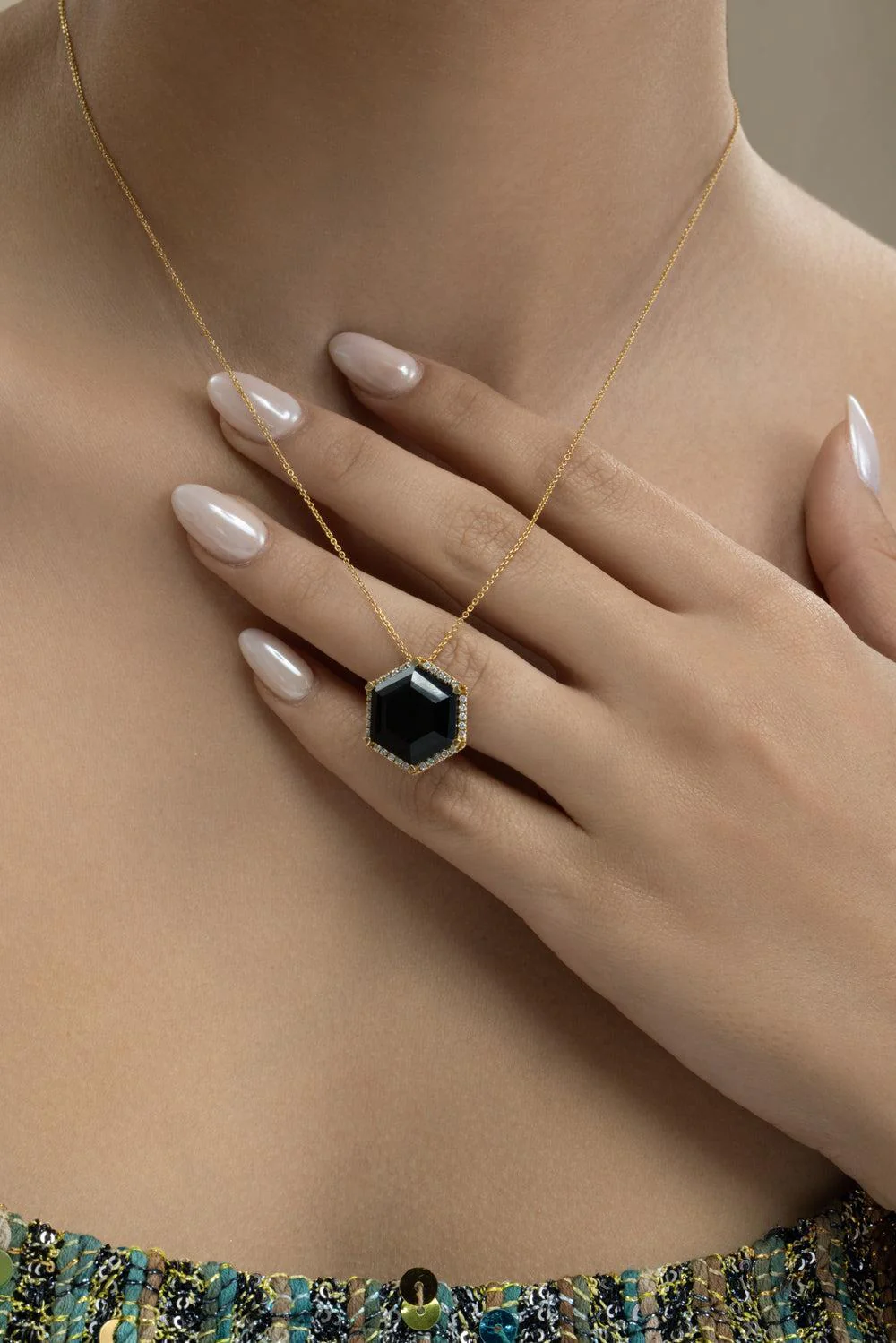 Diamond Black Onyx Hexagon Necklace - Image 3