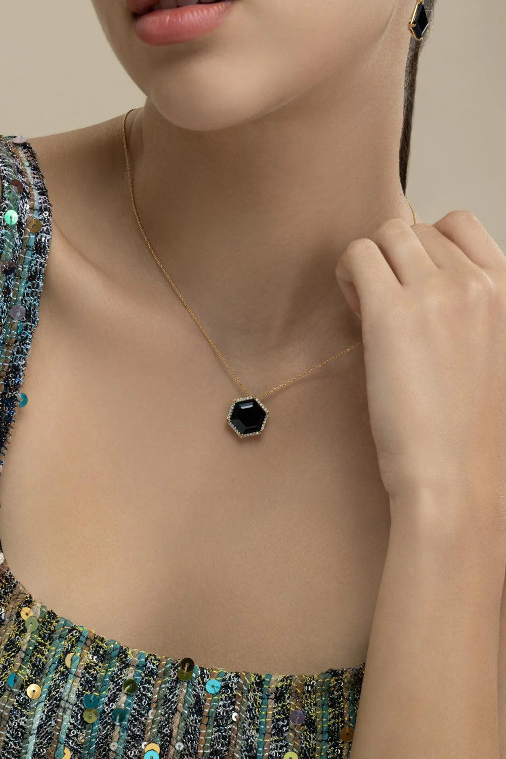 Diamond Black Onyx Hexagon Necklace - Image 4