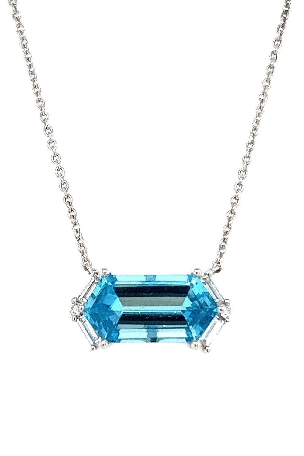Diamond Blue Topaz Elongated Hexagon Necklace
