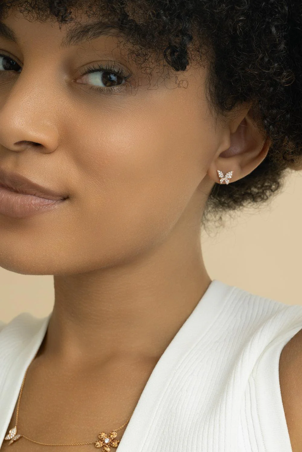 Diamond Butterfly Stud Earrings - Image 2