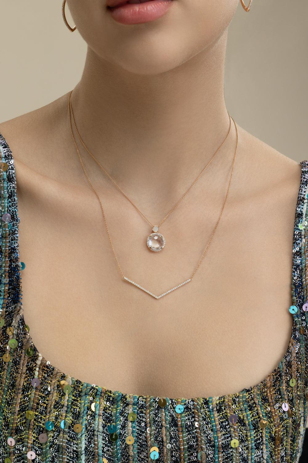 Diamond Chevron Necklace - Rose Gold - Image 2