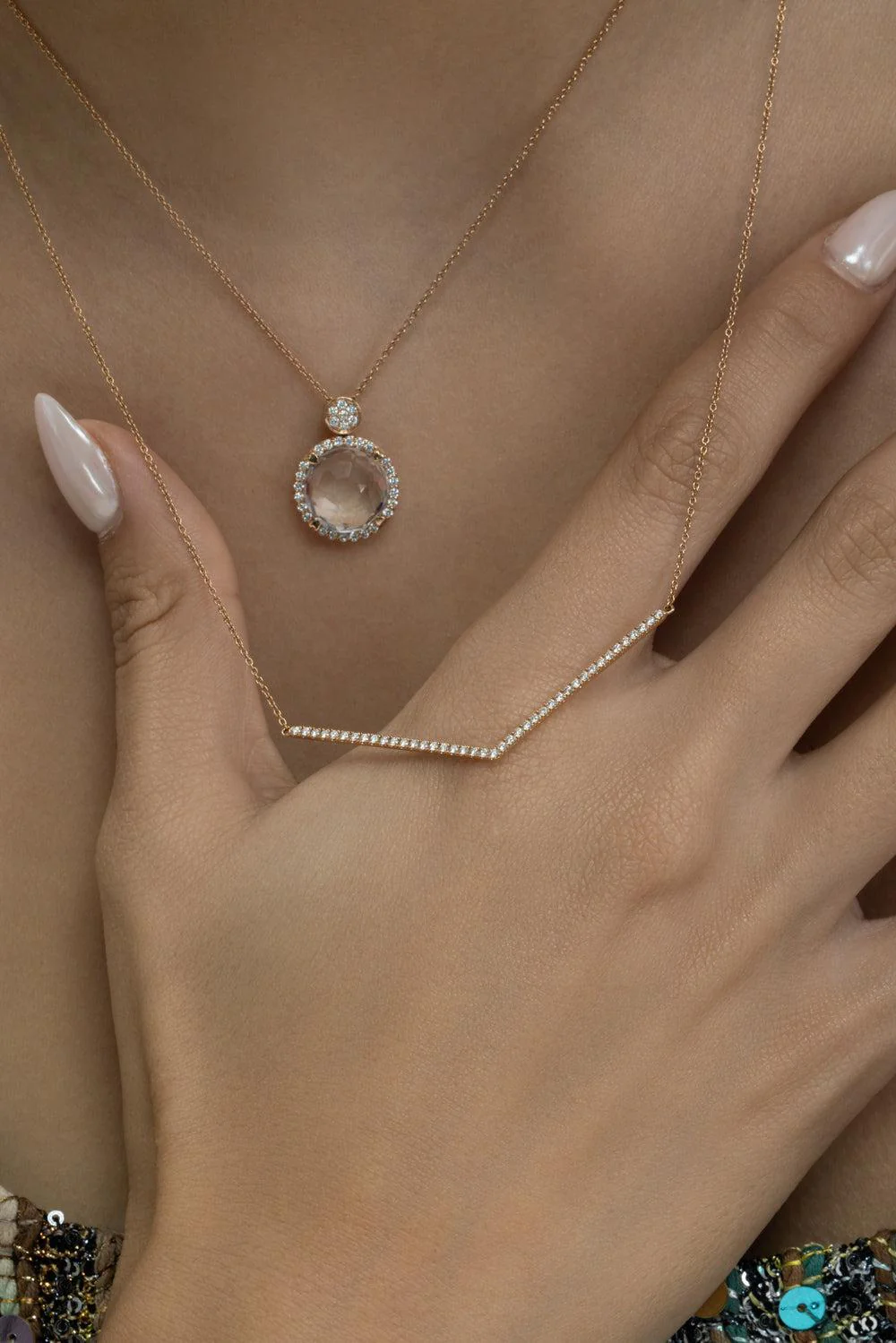 Diamond Chevron Necklace - Rose Gold - Image 3