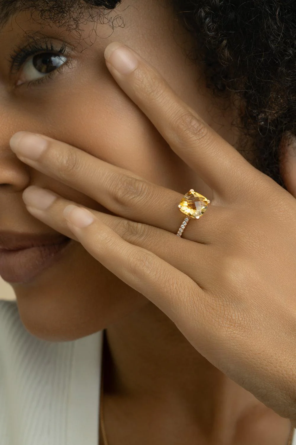 Diamond Citrine Cushion Ring - Image 3
