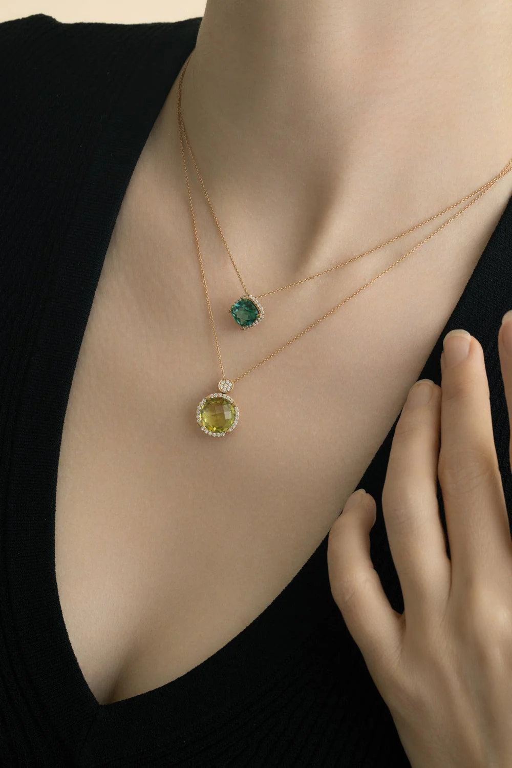 Lemon Quartz Diamond Round Necklace - Image 2