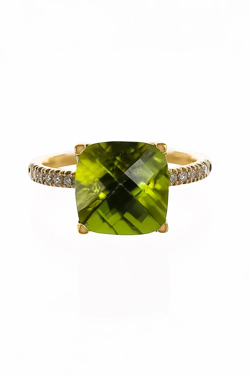 Diamond Peridot Cushion Ring
