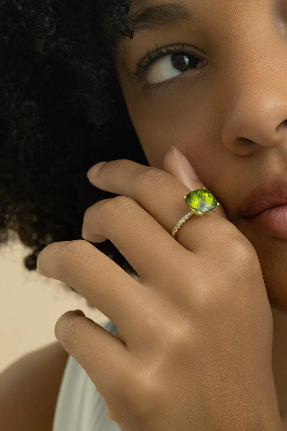 Diamond Peridot Cushion Ring - Image 2
