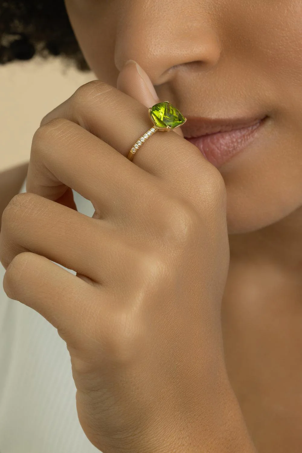Diamond Peridot Cushion Ring - Image 3