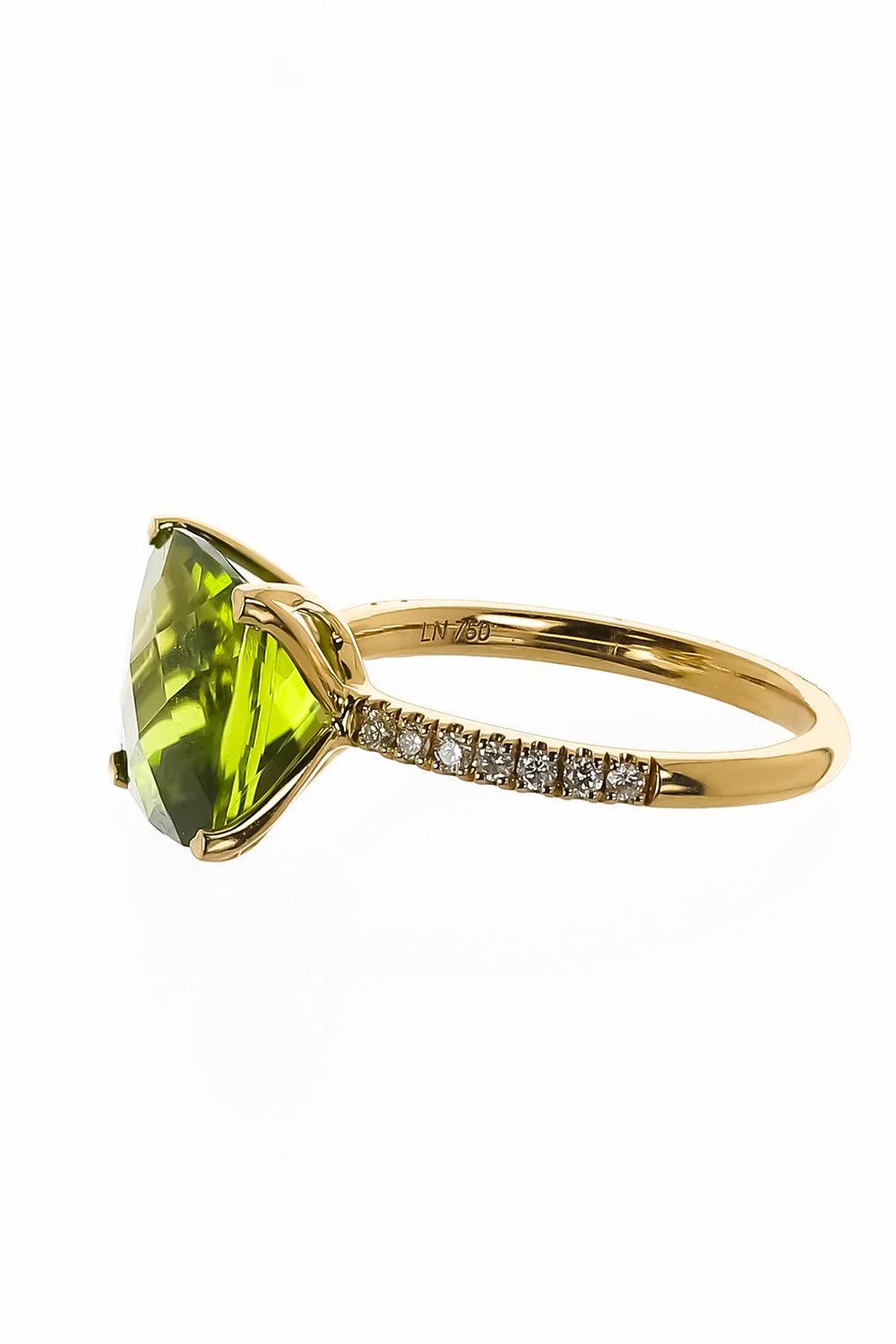 Diamond Peridot Cushion Ring - Image 5