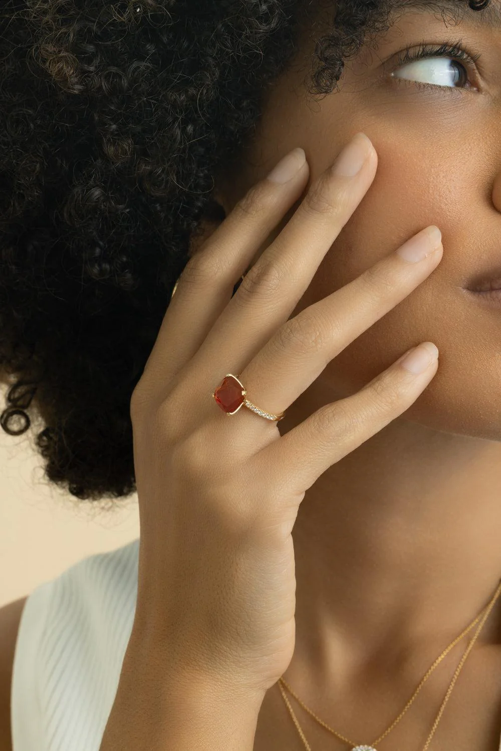 Fire Opal Diamond Cushion Ring - Image 3