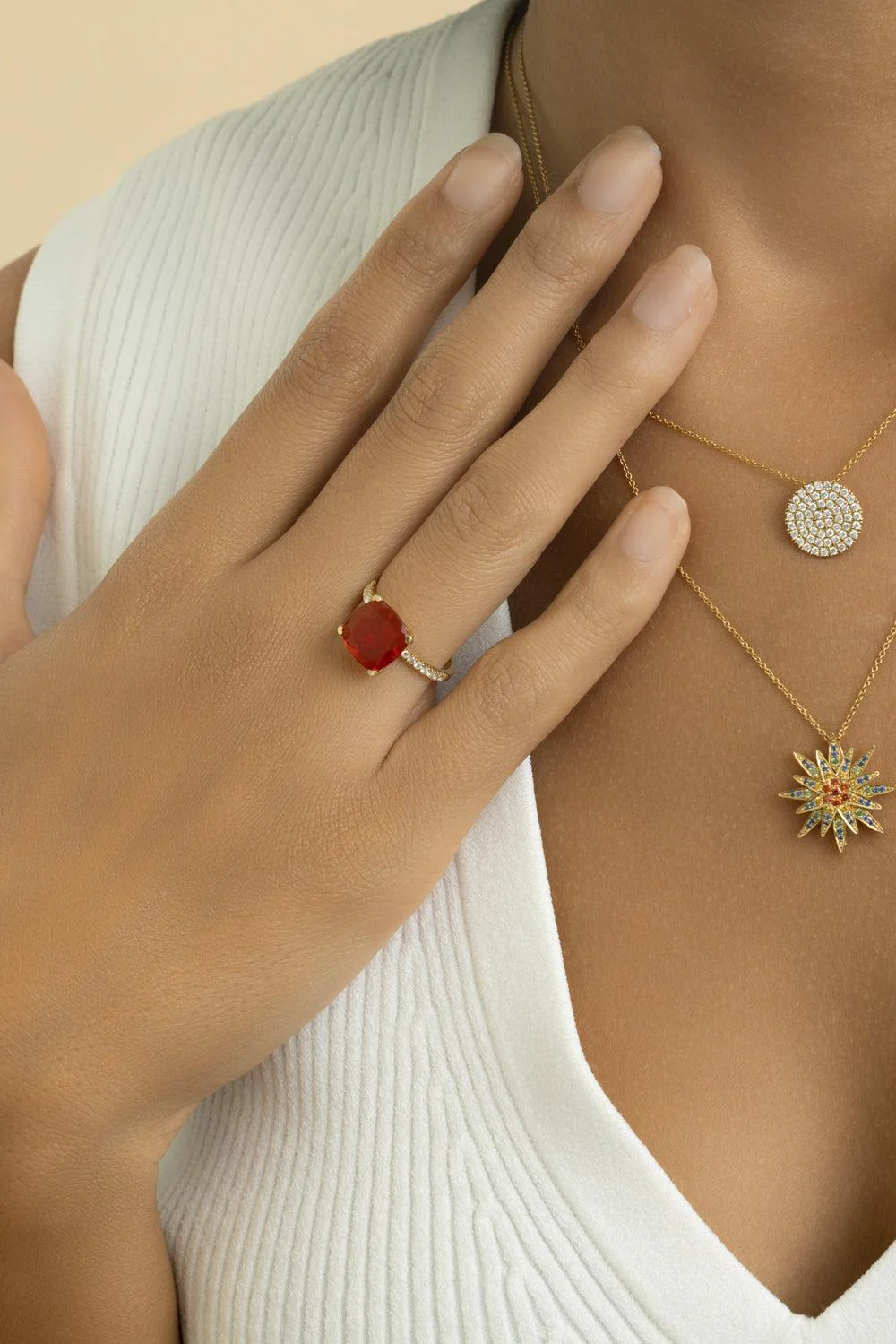 Fire Opal Diamond Cushion Ring - Image 4