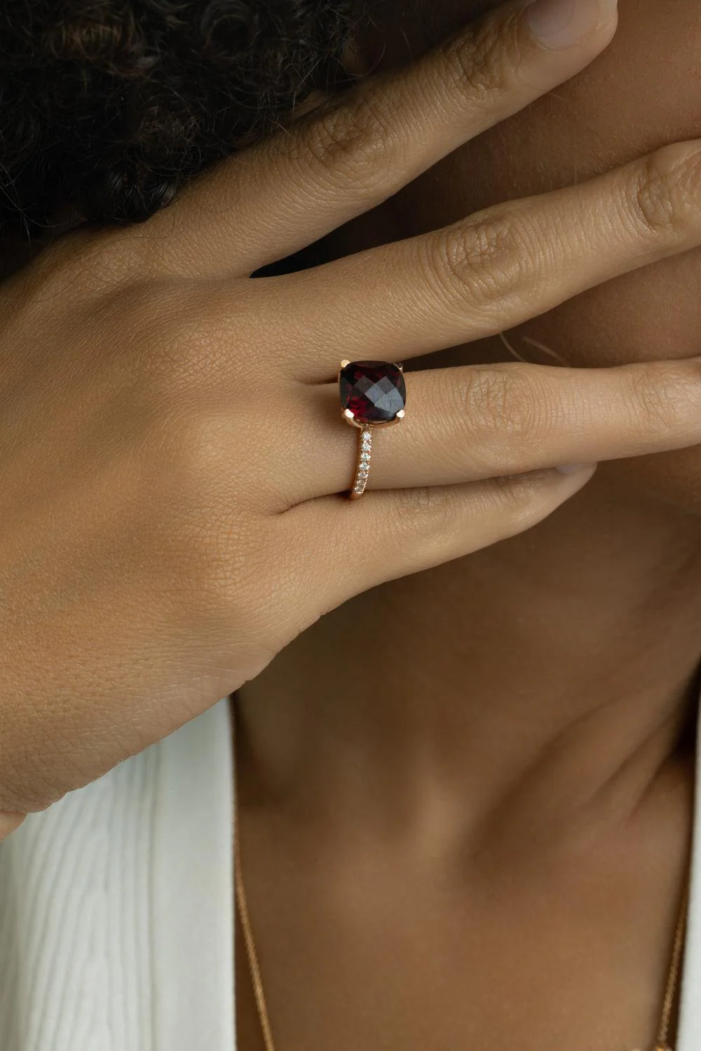 Garnet Diamond Cushion Ring - Image 4