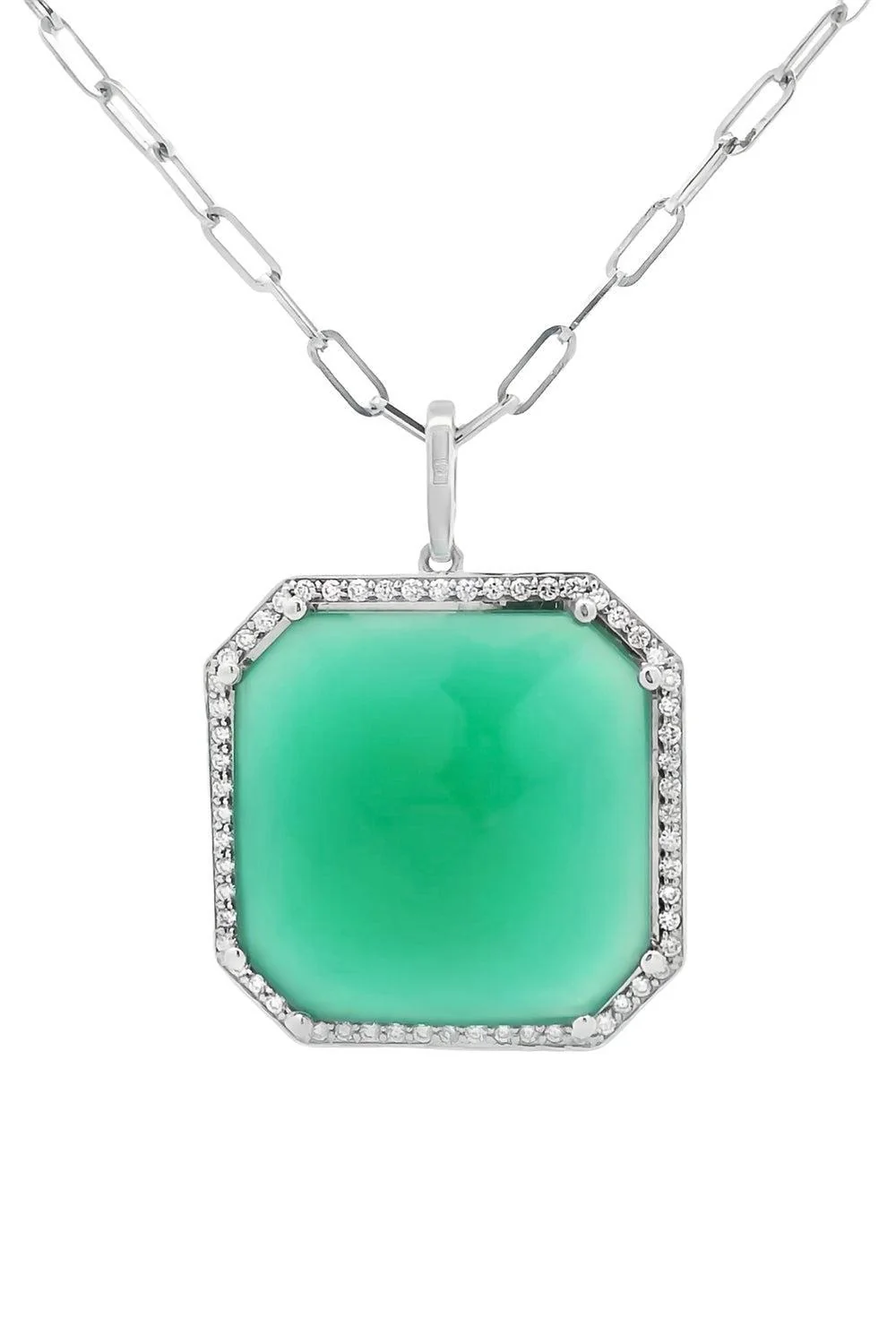 Green Agate Diamond Square Necklace