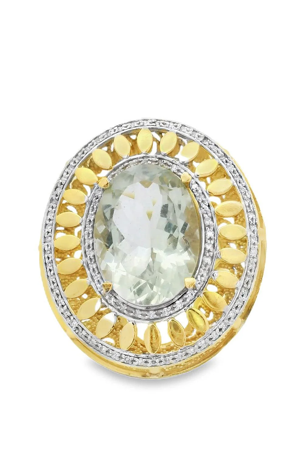 Green Quartz Diamond Halo Ring