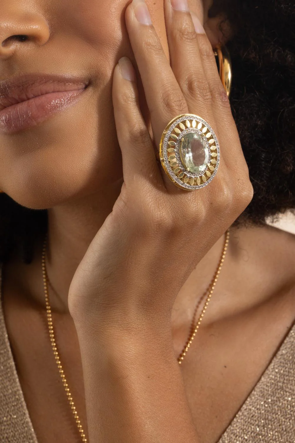 Green Quartz Diamond Halo Ring - Image 2