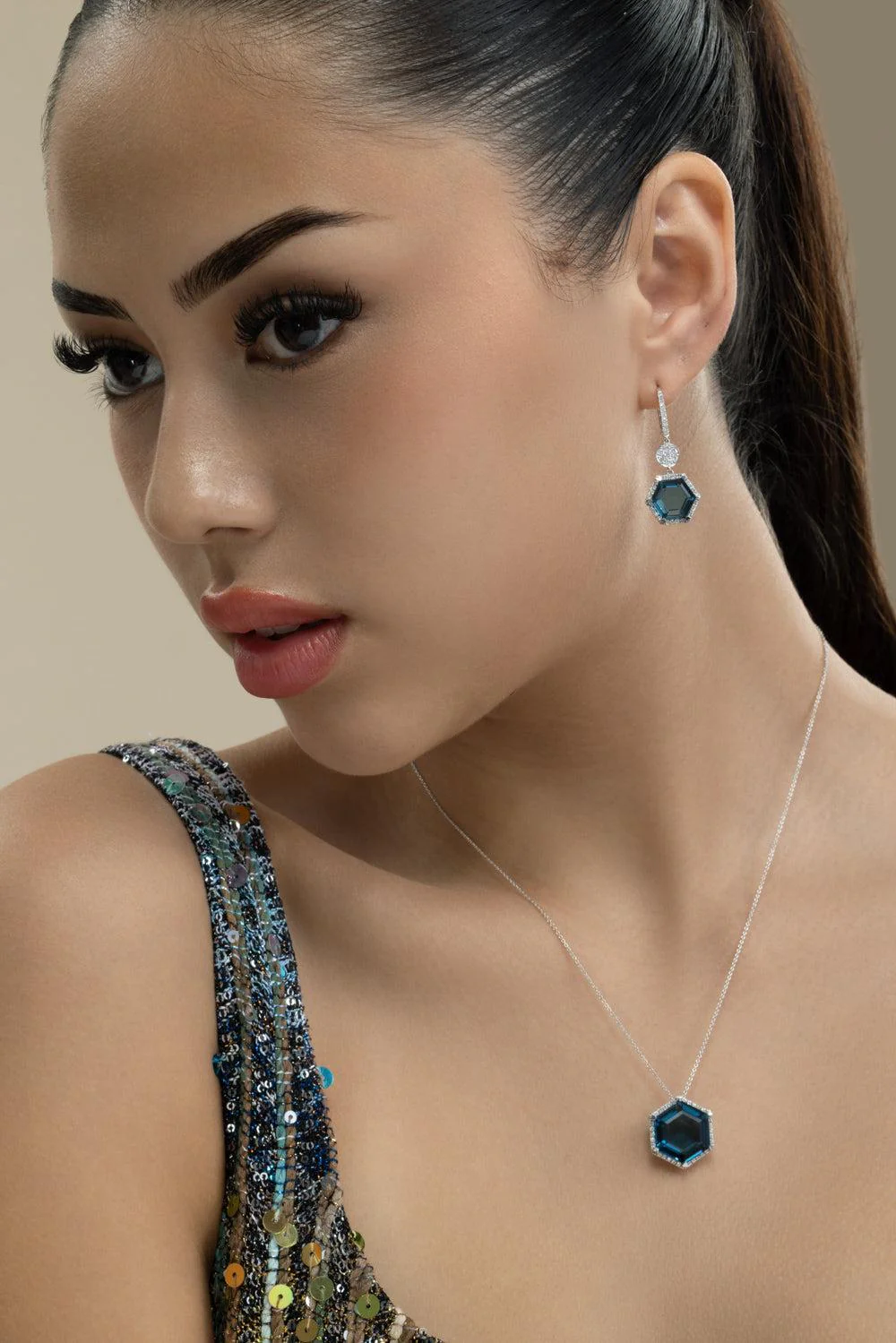 London Blue Topaz Hexagon Drop Earrings - Image 2