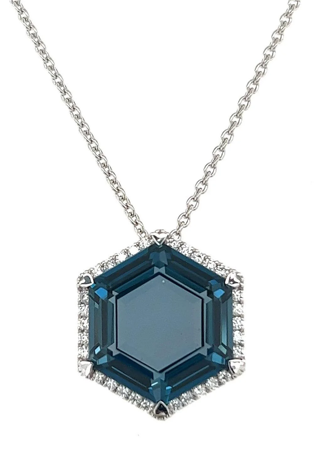 London Blue topaz Hexagon Necklace