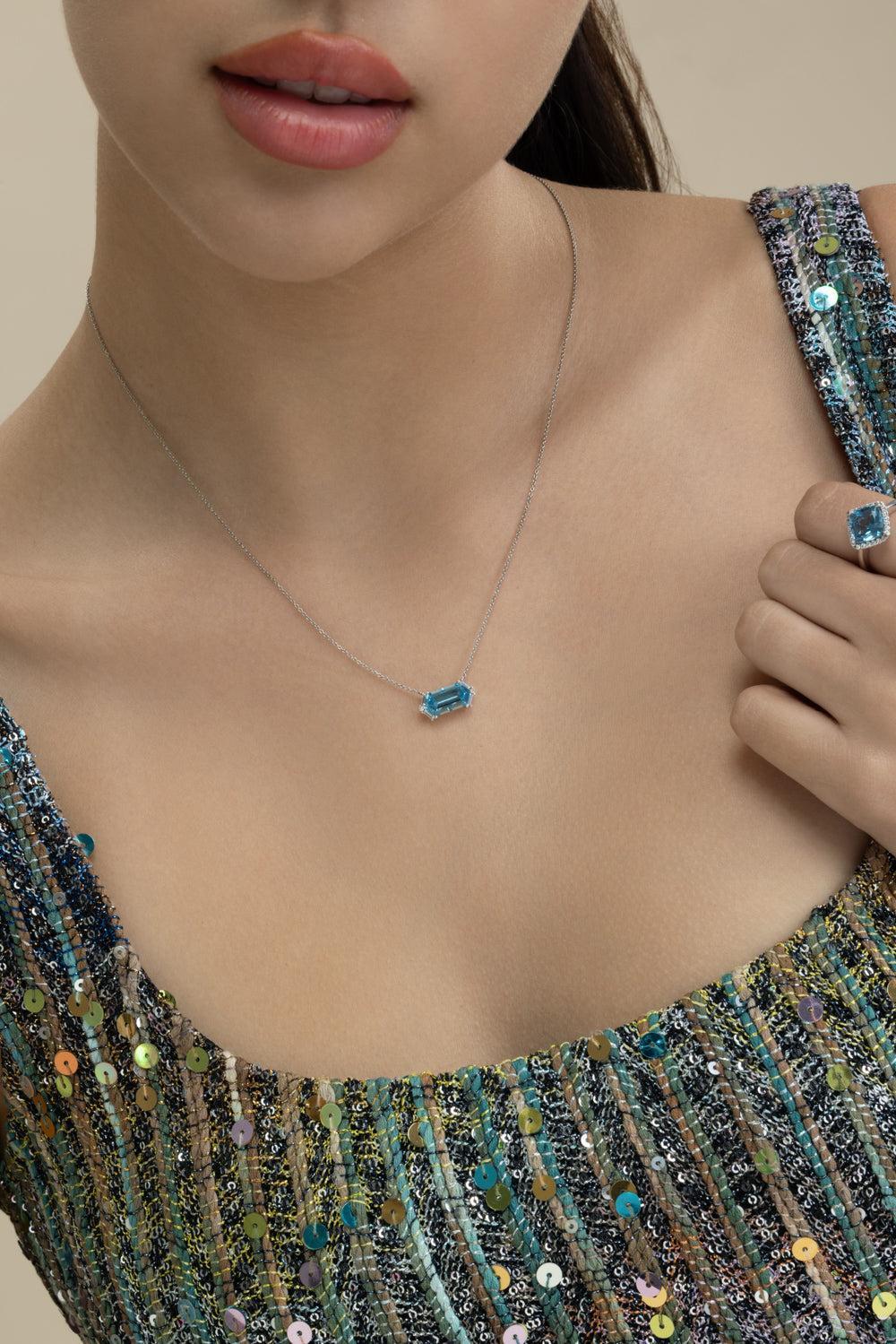 London Blue topaz Hexagon Necklace - Image 3