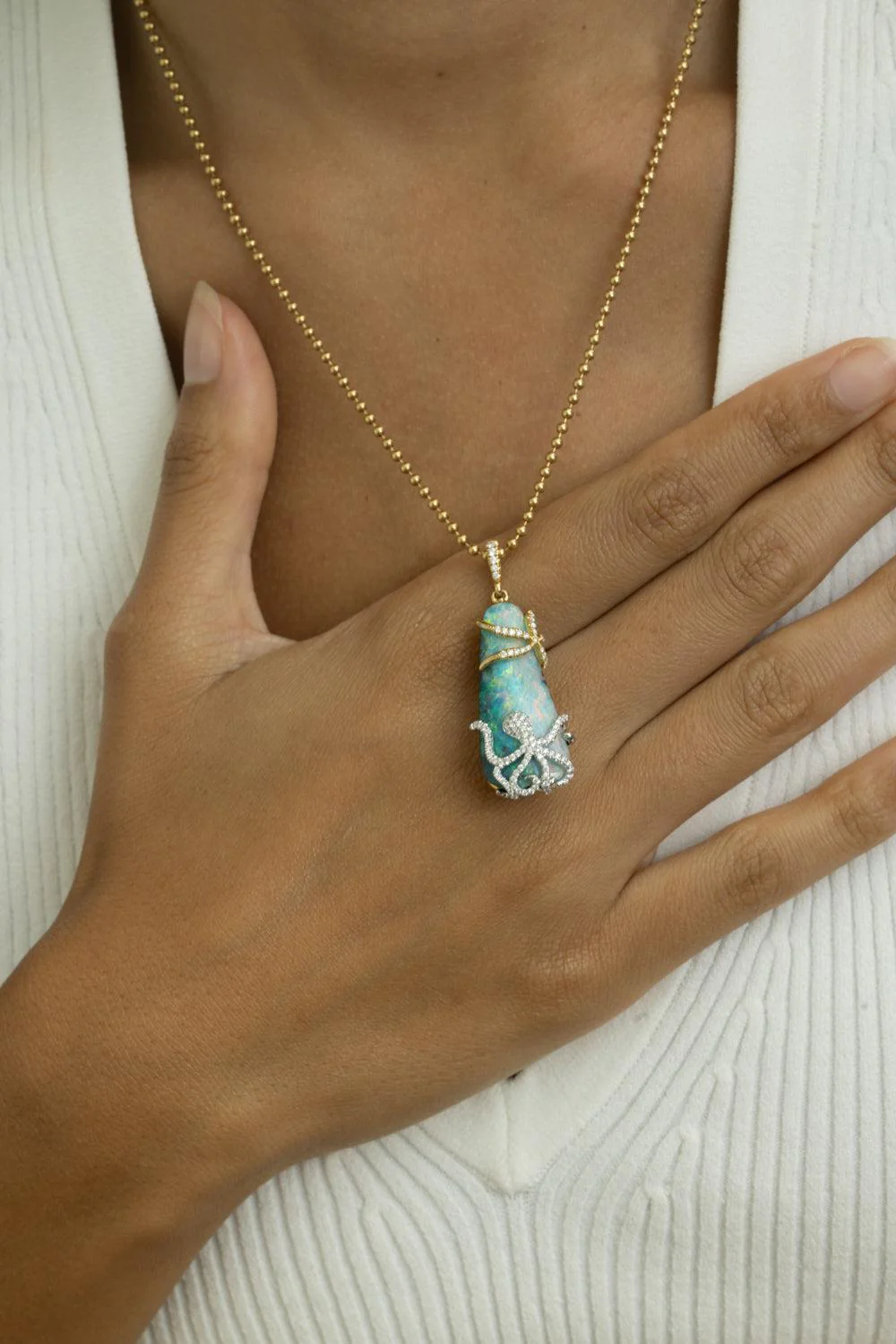 Opal Diamond Pendant Necklace - Image 2