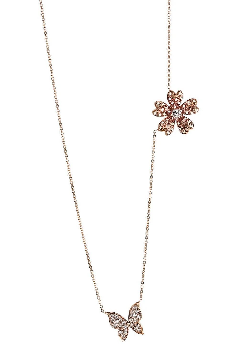 Orange Sapphire Flower Butterfly Necklace