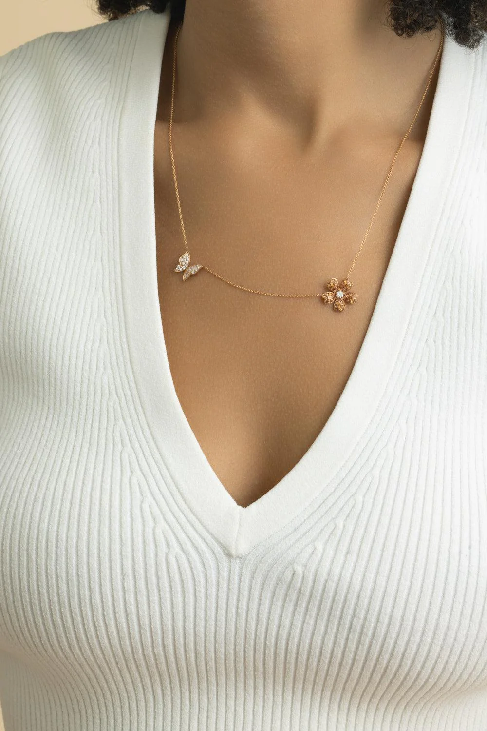 Orange Sapphire Flower Butterfly Necklace - Image 2