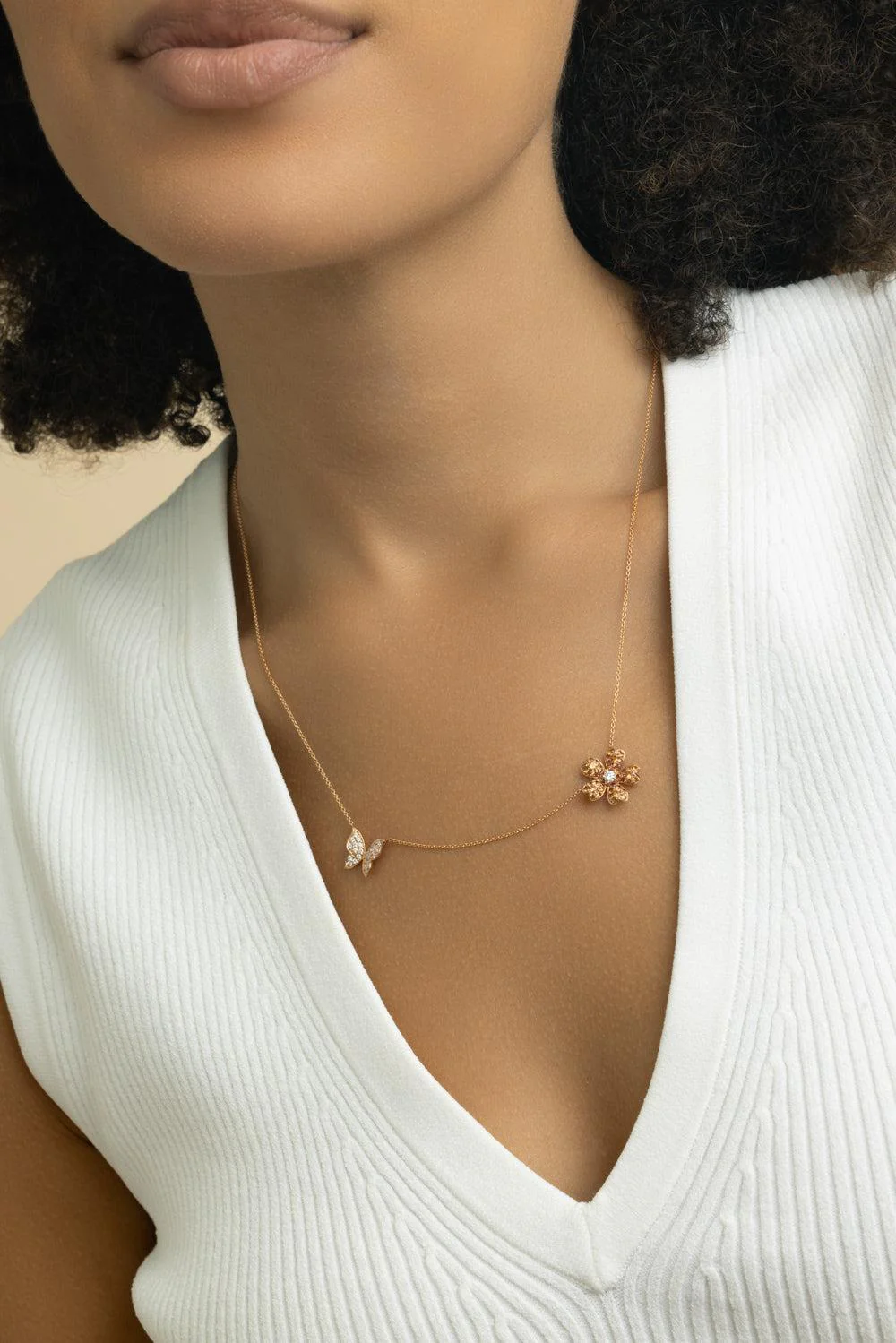 Orange Sapphire Flower Butterfly Necklace - Image 3