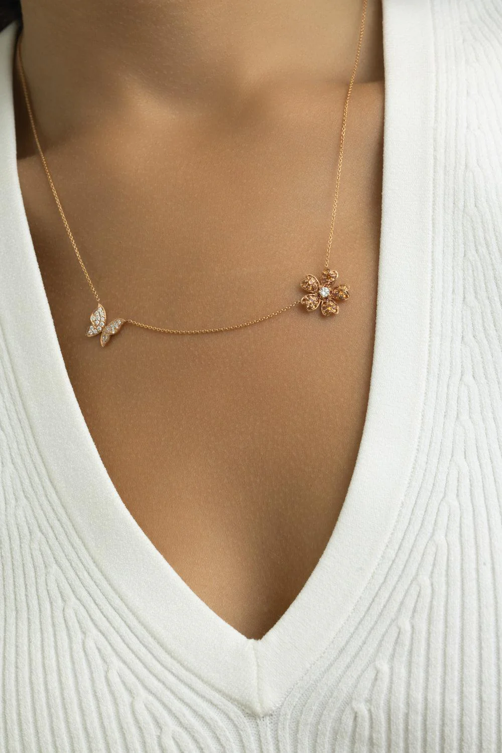 Orange Sapphire Flower Butterfly Necklace - Image 4