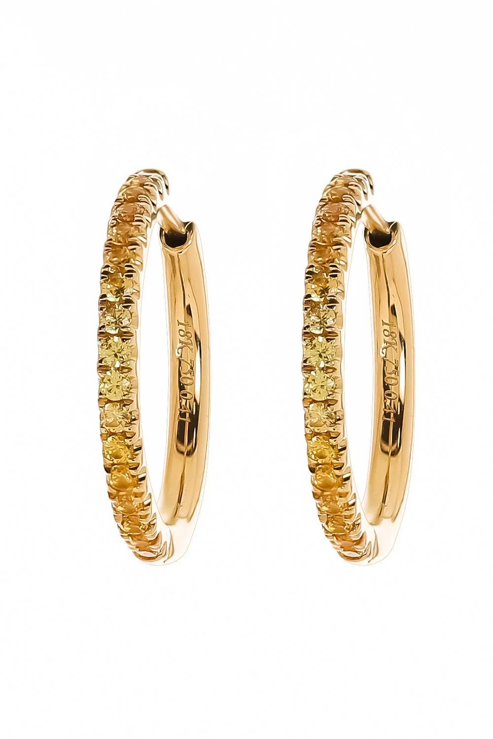 Orange Yellow Ombre Sapphire Hoop Earrings