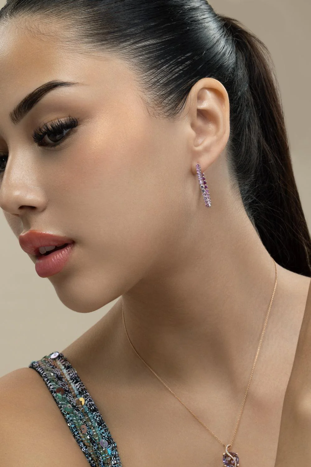 Pink Sapphire Graduated Hoop Earrings - Image 2