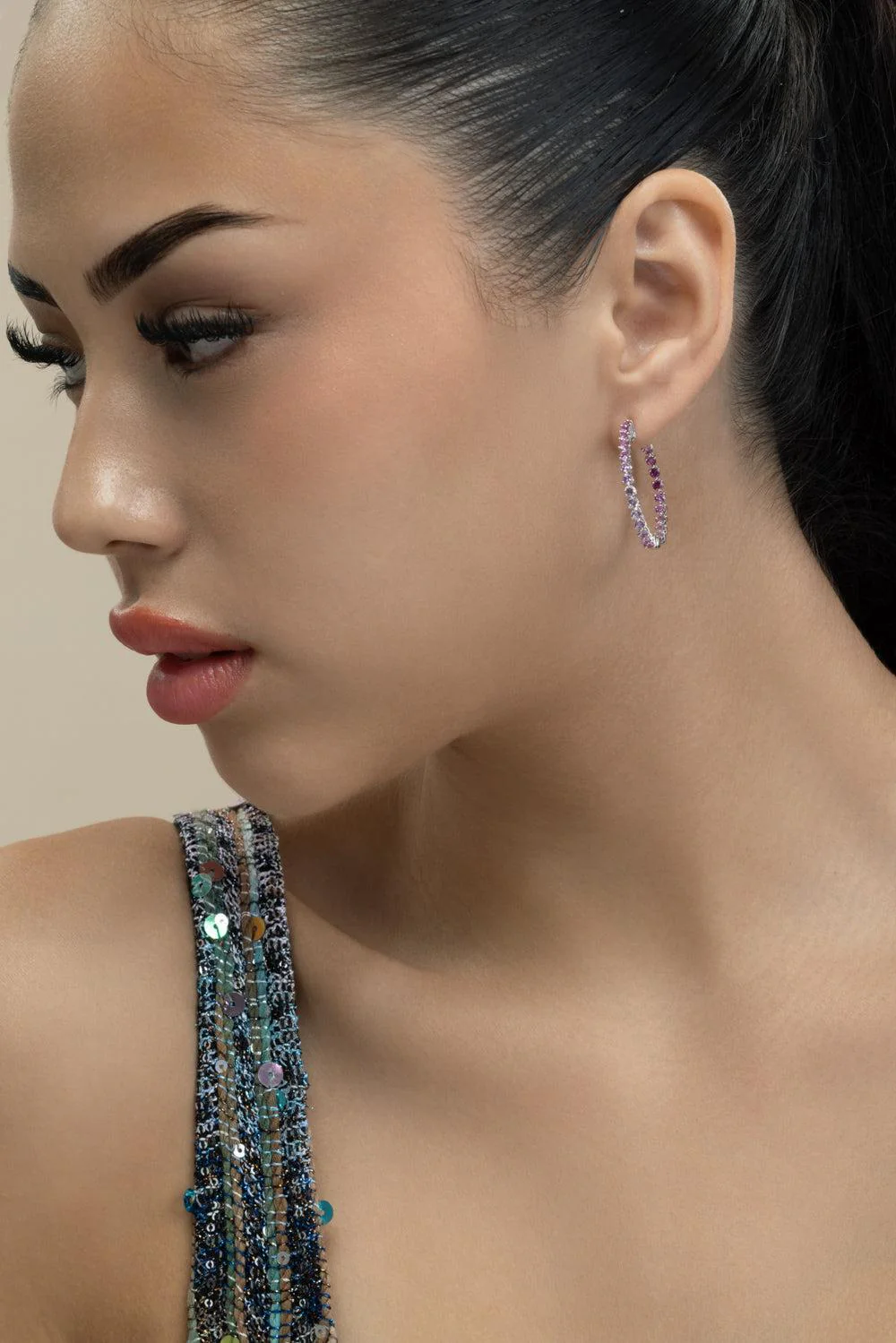 Pink Sapphire Graduated Hoop Earrings - Image 4