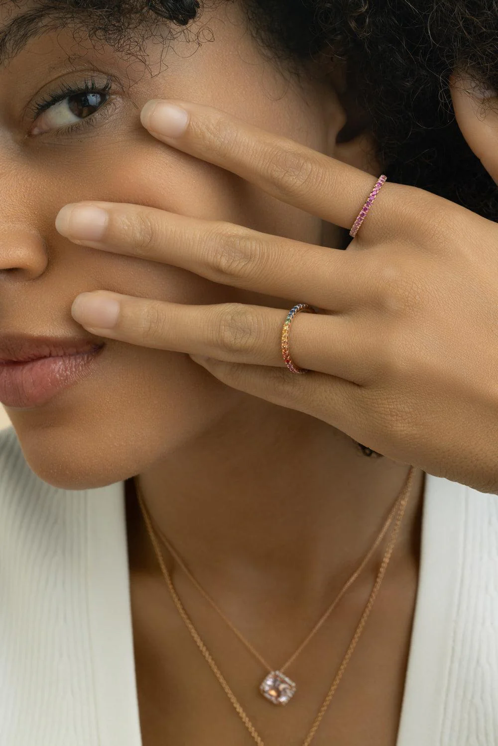 Pink Sapphire Ombre Skinny Band Ring - Image 3