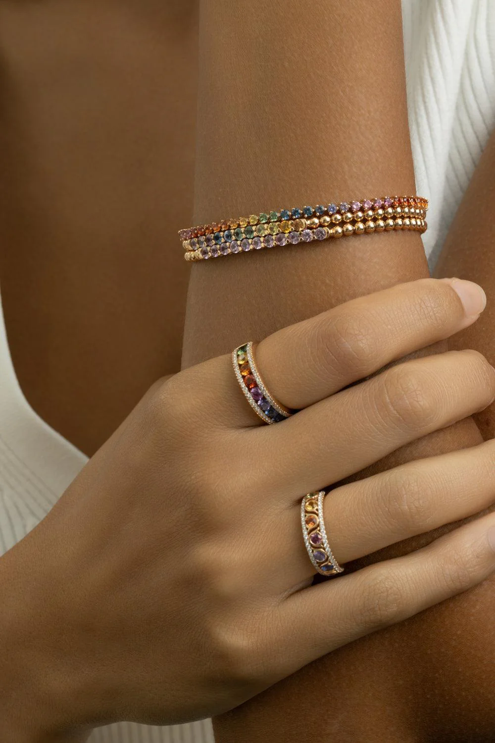 Pink Sapphire Stretch Beaded Bracelet - Image 3