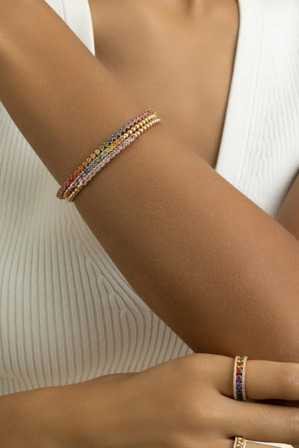 Pink Sapphire Stretch Beaded Bracelet - Image 4