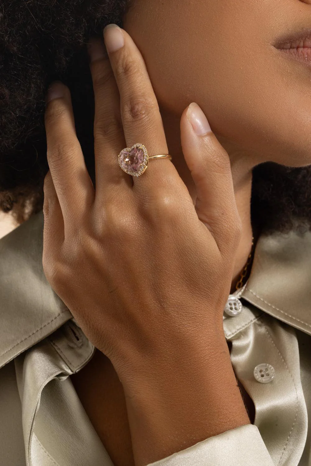 Pink Tourmaline Diamond Heart Ring - Image 2