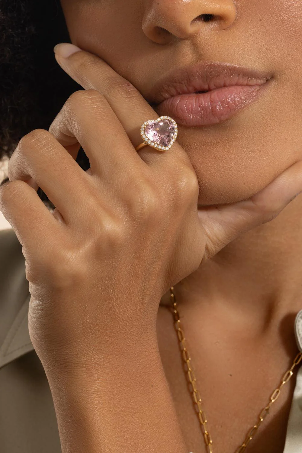 Pink Tourmaline Diamond Heart Ring - Image 3
