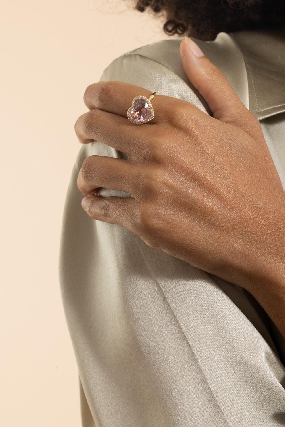 Pink Tourmaline Diamond Heart Ring - Image 4