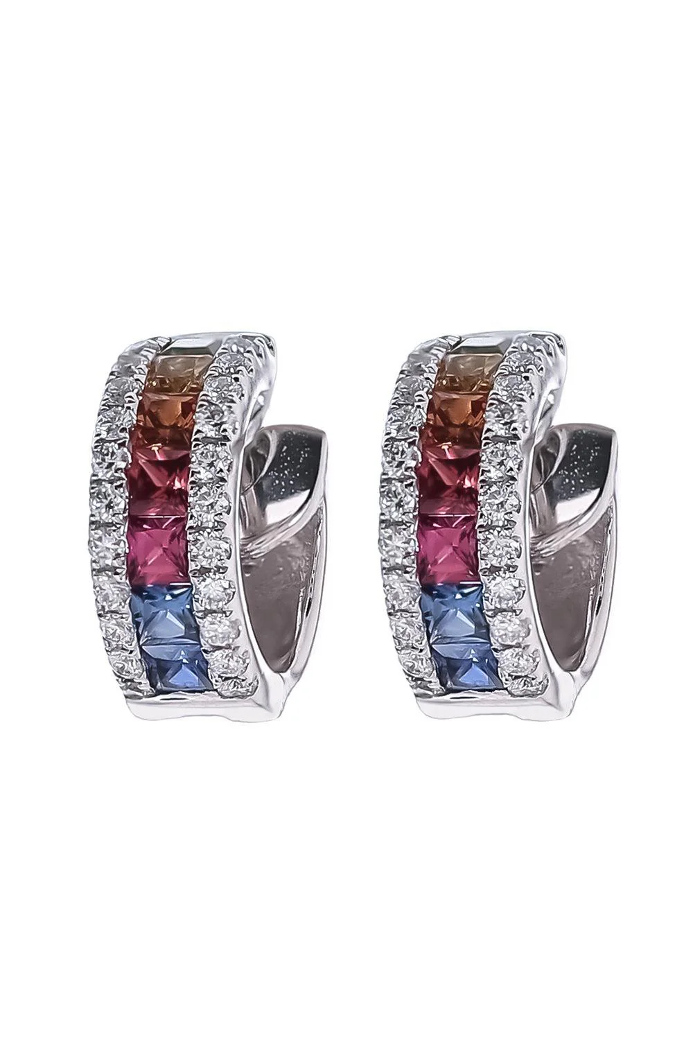 Rainbow Sapphire Diamond Hinge Hoop Earrings