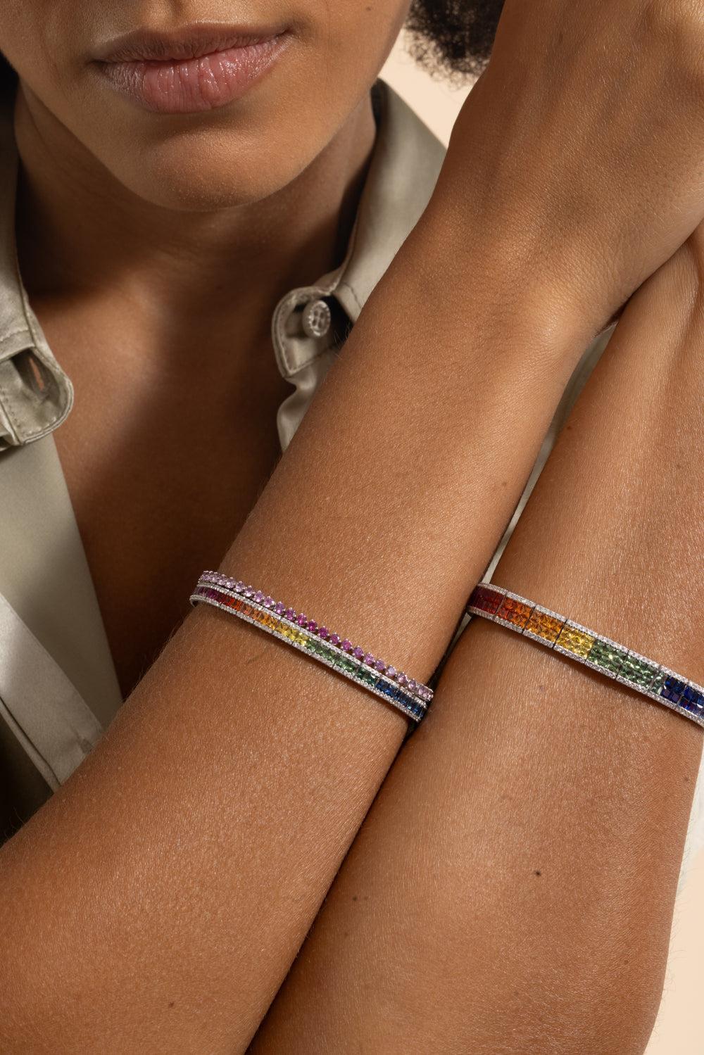 Rainbow Sapphire Double Row Bracelet - Image 3