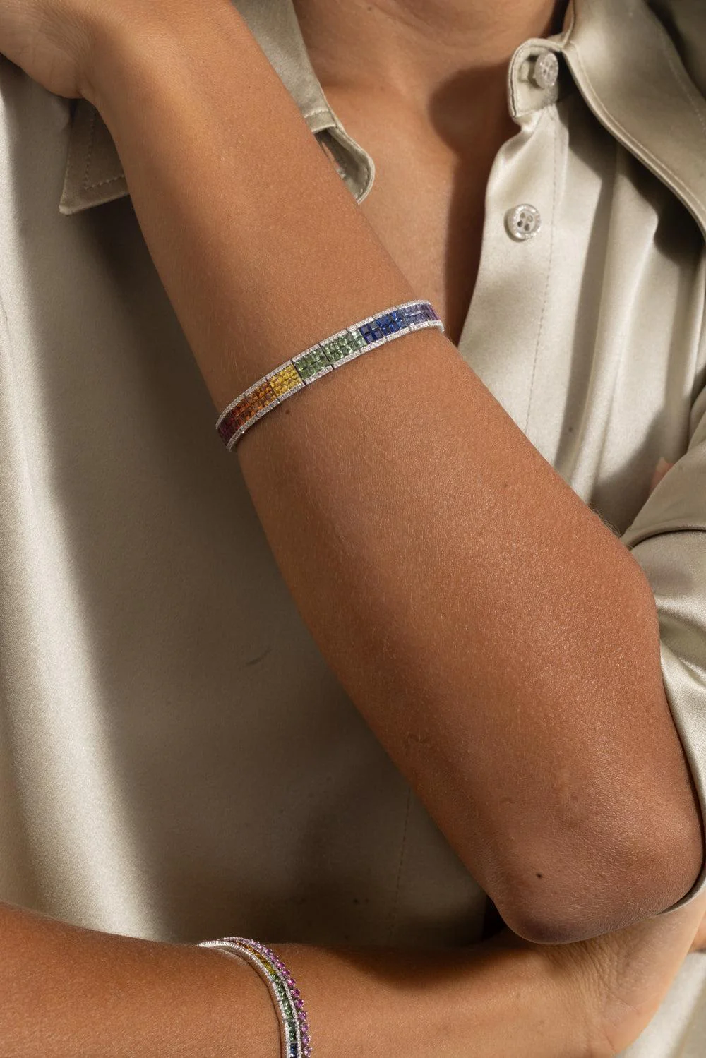Rainbow Sapphire Double Row Bracelet - Image 4