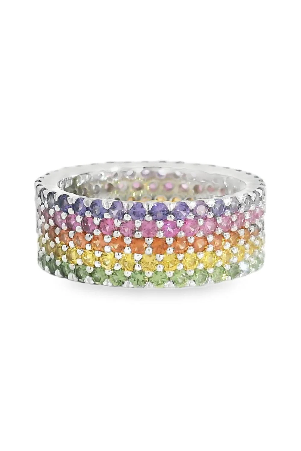Rainbow Sapphire Five Row Ring