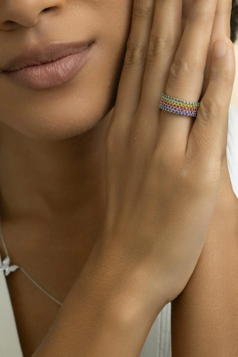 Rainbow Sapphire Five Row Ring - Image 2