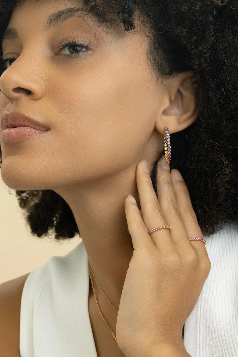 Rainbow Sapphire Inside Outside Hoop Earrings - Image 2