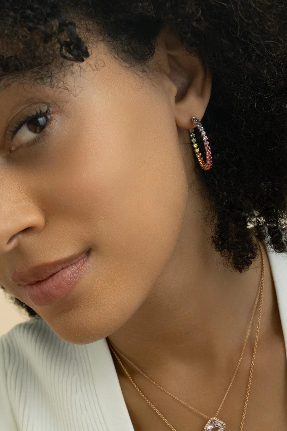 Rainbow Sapphire Inside Outside Hoop Earrings - Image 3