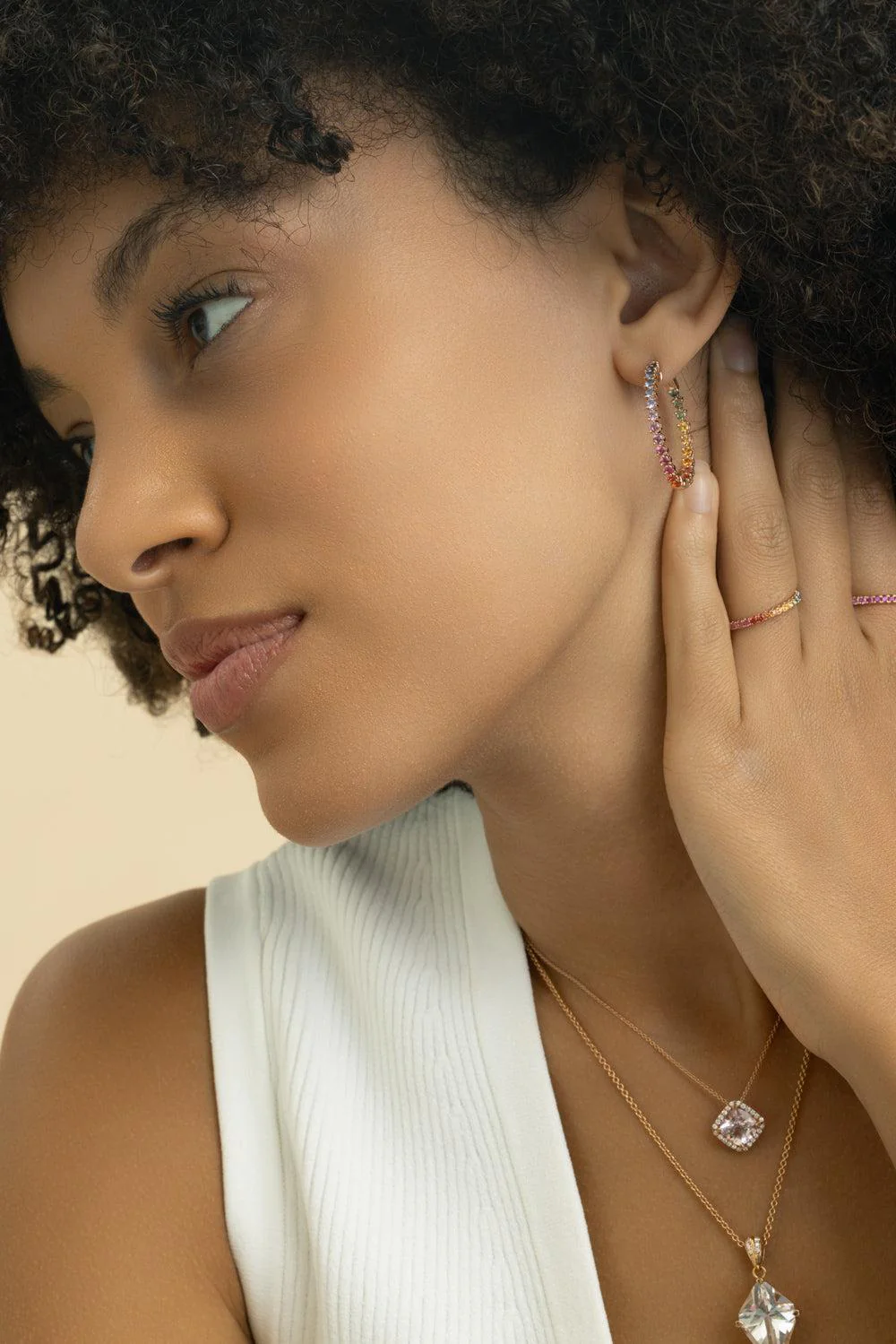 Rainbow Sapphire Inside Outside Hoop Earrings - Image 4